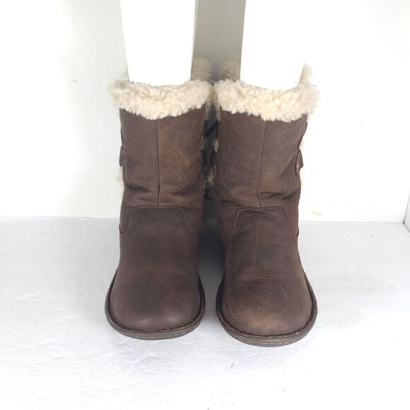 UGG Women's Akadia US 8 Brown Leather Shearling Lined Lace Up Winter Boots - Picture 3 of 13